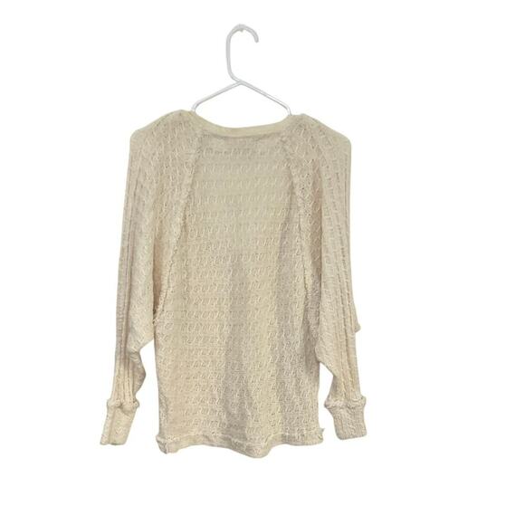 FREE PEOPLE Cream Knit Fringe V-Neck Thiens Hacci Dolman Sleeve Sweater XS - Picture 4 of 7